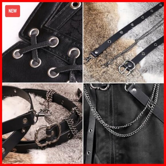 Vintage Underbust Corset Belt Adjustable 26-30.7 Inch Waist Faux Leather Gothic - Picture 4 of 5